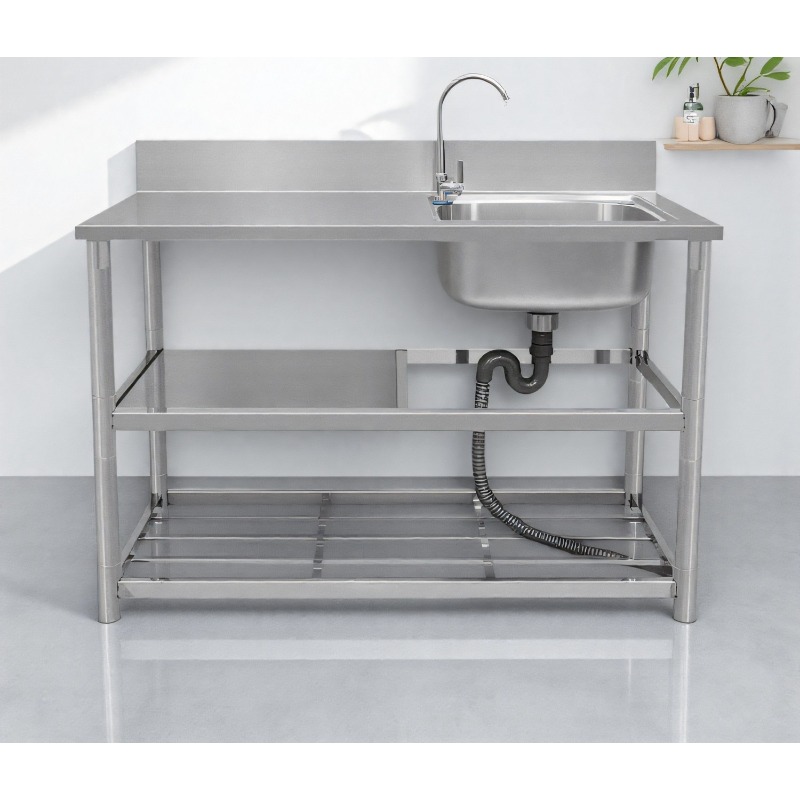 Commercial Kitchen Worktops - Paslanmaz çelikten yapılmış, tezgahlı, bağımsız lavabo.